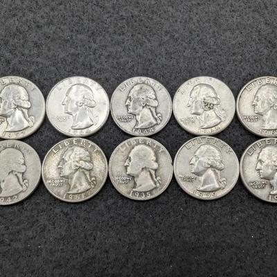 10 Silver Washington Quarters