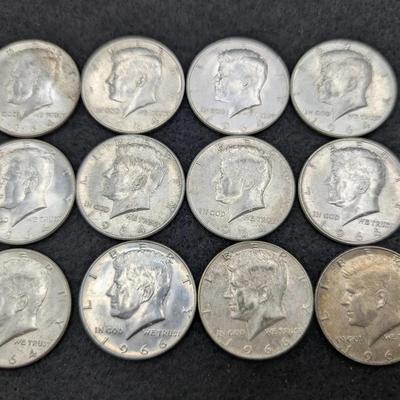 12 Silver Kennedy Half Dollars