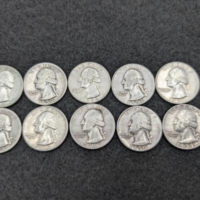 10 Silver Washington Quarters
