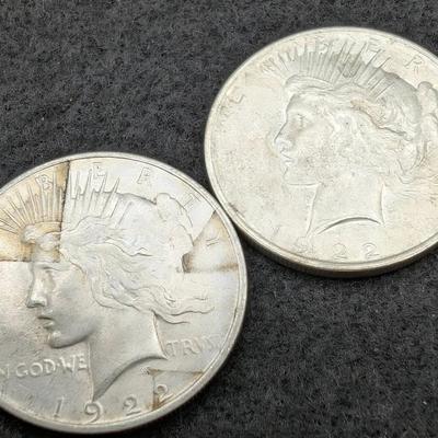 Two 1922 Peace Dollars