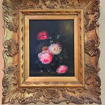 Original Art Painting Roses Floral Ornate Frame