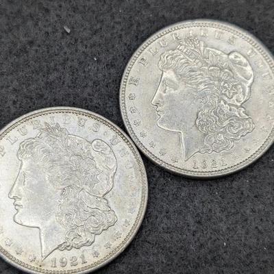 Two 1921 Morgan Dollars