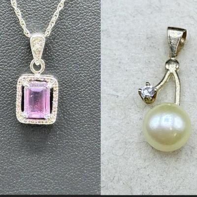 14k Gold And Pearl Pendant Sterling Spinel Necklace