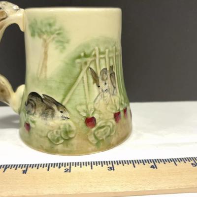Antique Majolica Higgins And Seiter Bunny Mug