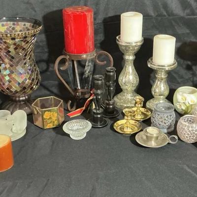 Large Lot Of Assorted Candles And Candle Holders