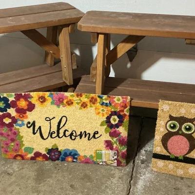 Wooden Benches And Welcome Mats
