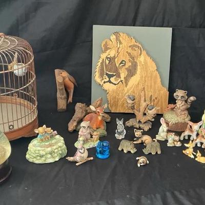 Assorted Animal Figurines And Woodland Decor