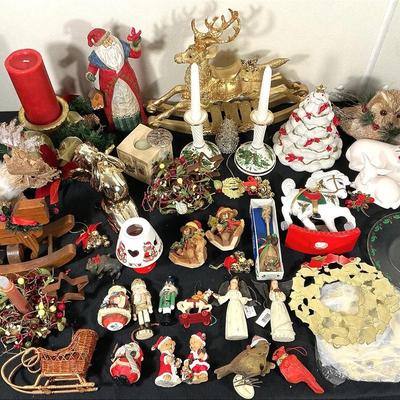 Large Lot of Traditional Christmas Décor – Figurines, Reindeer, Candles & Holiday Accents