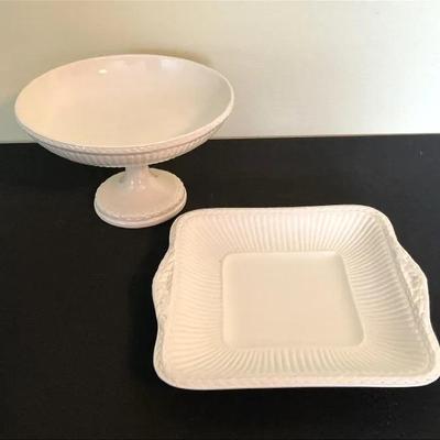 Wedgwood Creamware Pedestal Compote & Square Serving Dish – Classic White