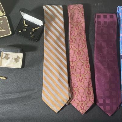 Men’s Accessories Lot – Vintage Cufflinks, Tie Bars & 5 Neckties (Swank, Anson, Croft & Barrow, More