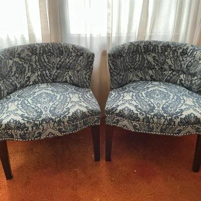 Pair of Upholstered Barrel-Back Accent Chairs