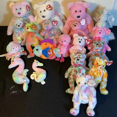 Large Lot of Ty Beanie Babies Bears – Pastel, Peace, Angel & Floral Themes