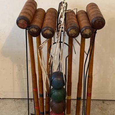 Vintage Wooden Croquet Set with Stand