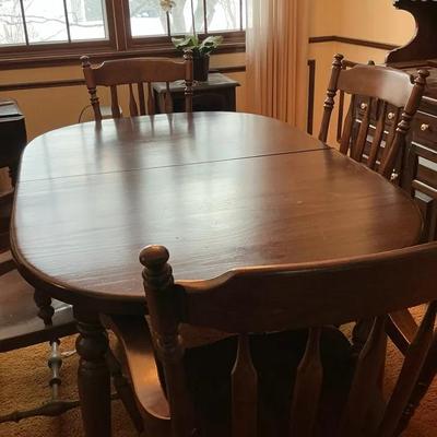 Vintage Wooden Dining Table with Four Matching Chairs