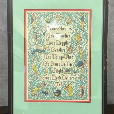Signed Framed Scottish Prayer Lithograph 