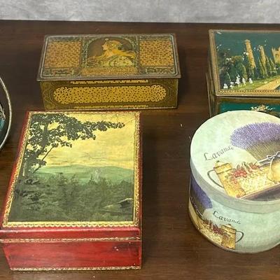 Collection Of 5 Vintage Lidded Storage Containers & Tins 