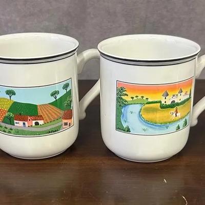 Signed Villeroy & Boch Porcelain 4-Piece Coffee Mug Set