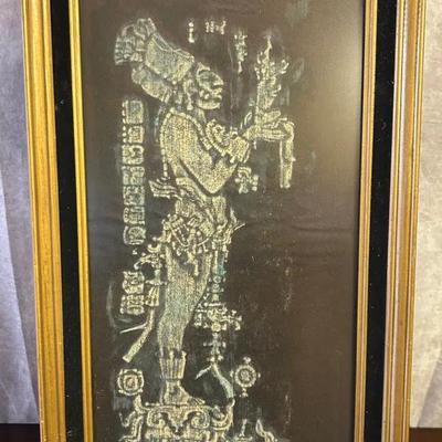 Vintage Aztec Mexican Framed Linen Painting