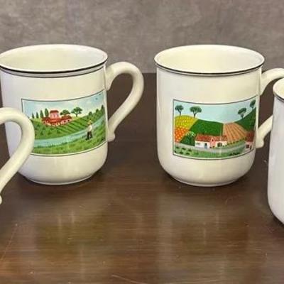 Signed Villeroy & Boch Porcelain 4-Piece Coffee Mug Set