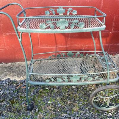 33” Tall Wrought Iron Rolling Patio Bar Cart