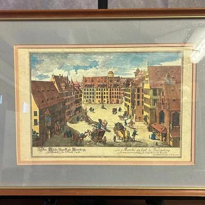 Framed Lithograph  “Le Marché au lait à Nuremberg” by Johann Adam Delsenbach