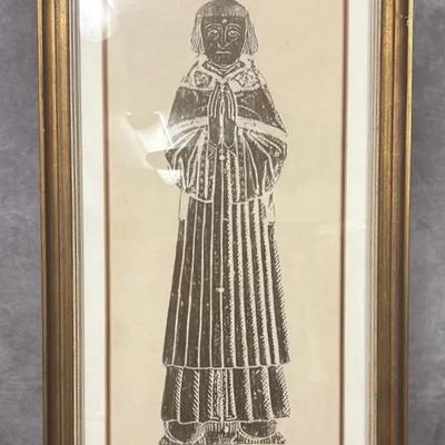 Framed Rustic Painting Of A Monk Unsigned 