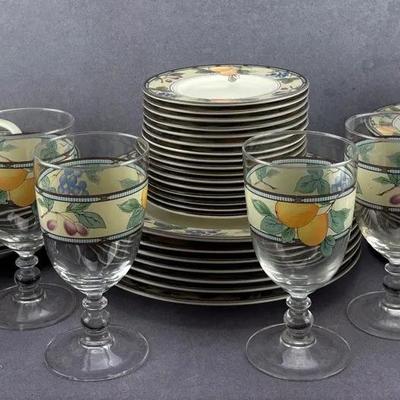 Mikasa - Intaglio Garden Harvest Vintage Ceramic China Set & Glasses