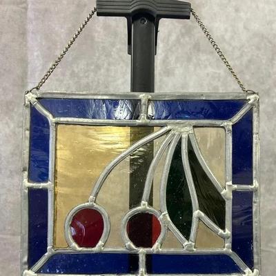 Small Stained Glass Cherries On Stem Design 