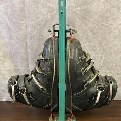 Vintage Raichle Made In Switzerland Leather Ski Boots With Shoe Stand