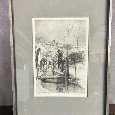 Signed Paul Geissler Etching Of Rothenburg River Scene 