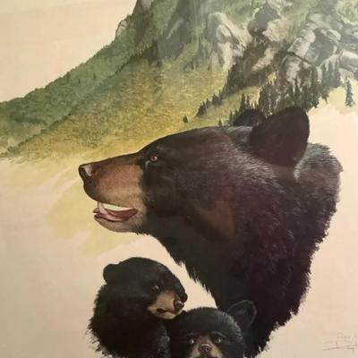 Black Bears By Ray Harm Lithograph