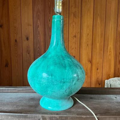 Mid Century Aqua Pottery Lamp - Large