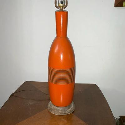 Mid Century Orange Pottery Lamp - Large