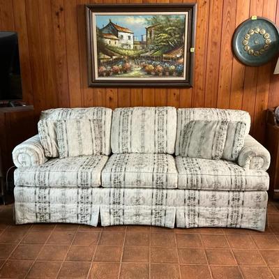 Cream Damask Striped Couch