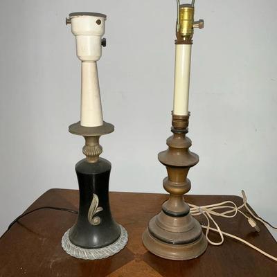 Metal Candlestick Lamp Pair