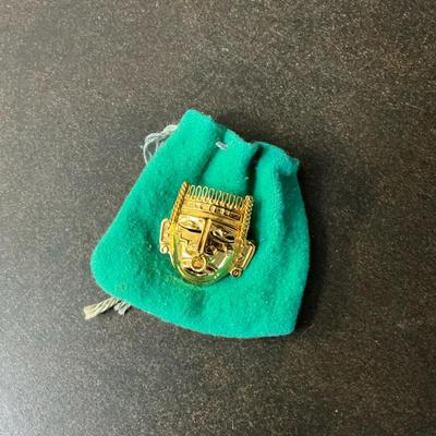 Mexican Gold Plated Tribal Mask Brooch