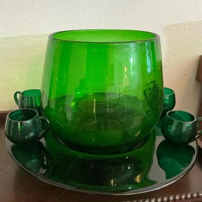 Blenko? Large Dark Green Punch Bowl Set