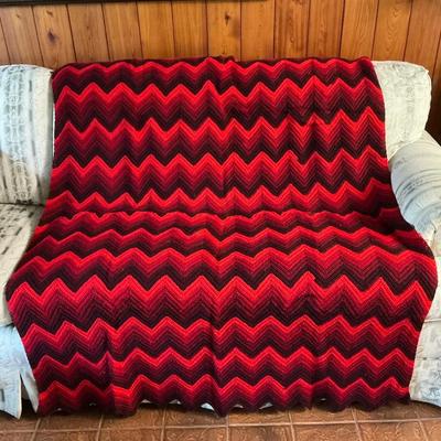 Red Crochet Chevron Blanket