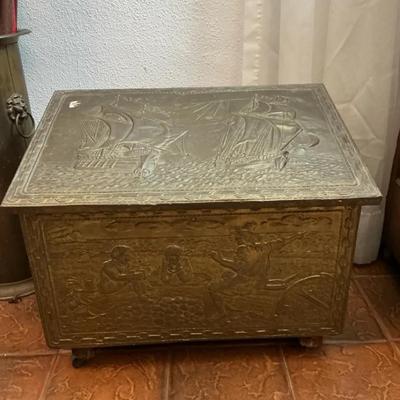 1920s Brass Clad Wood Or Coal Box