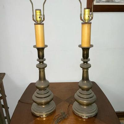 Heavy Brass Candlestick Lamps 