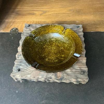 Anchor Hocking Soreno Cigar Ashtray In Wood Rest