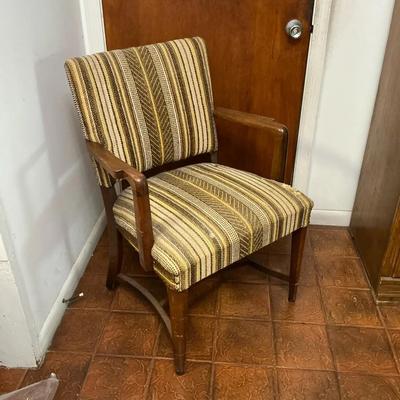 Mid Century Yellow Brown Stripe Wood Chair
