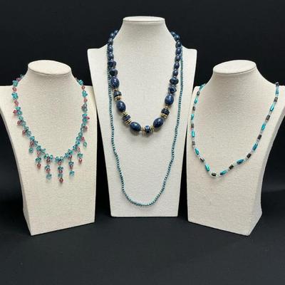 Blue Beaded Statement Necklaces 