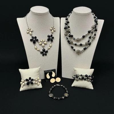 Black Statement Necklaces, Bracelet, And Earrings.