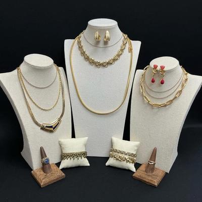 Gold Toned Necklaces Bracelets And Rings 