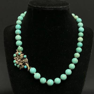 Turquoise Necklace With Turquoise And Diamond Clasp