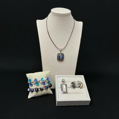 Southwestern Style Blue Necklace, Bracelets And Pendant  