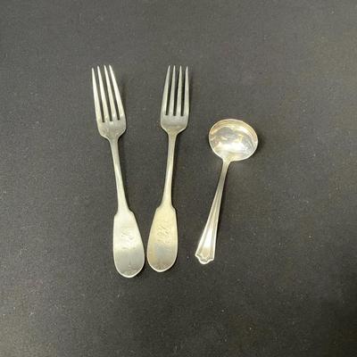 Antique Sterling Silver Fork And Ladle 