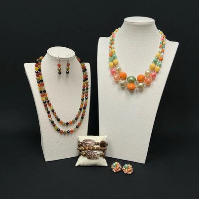 Colorful Double Strand Necklaces, Bracelets, And Earrings