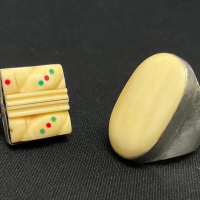 Sterling Silver And Carved Bone Rings